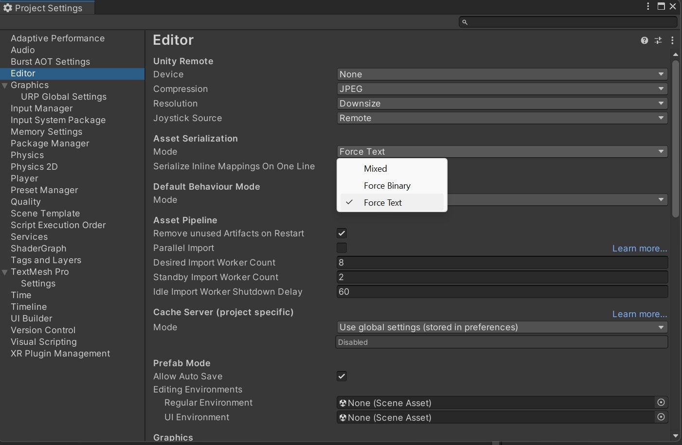 Unity Project Settings