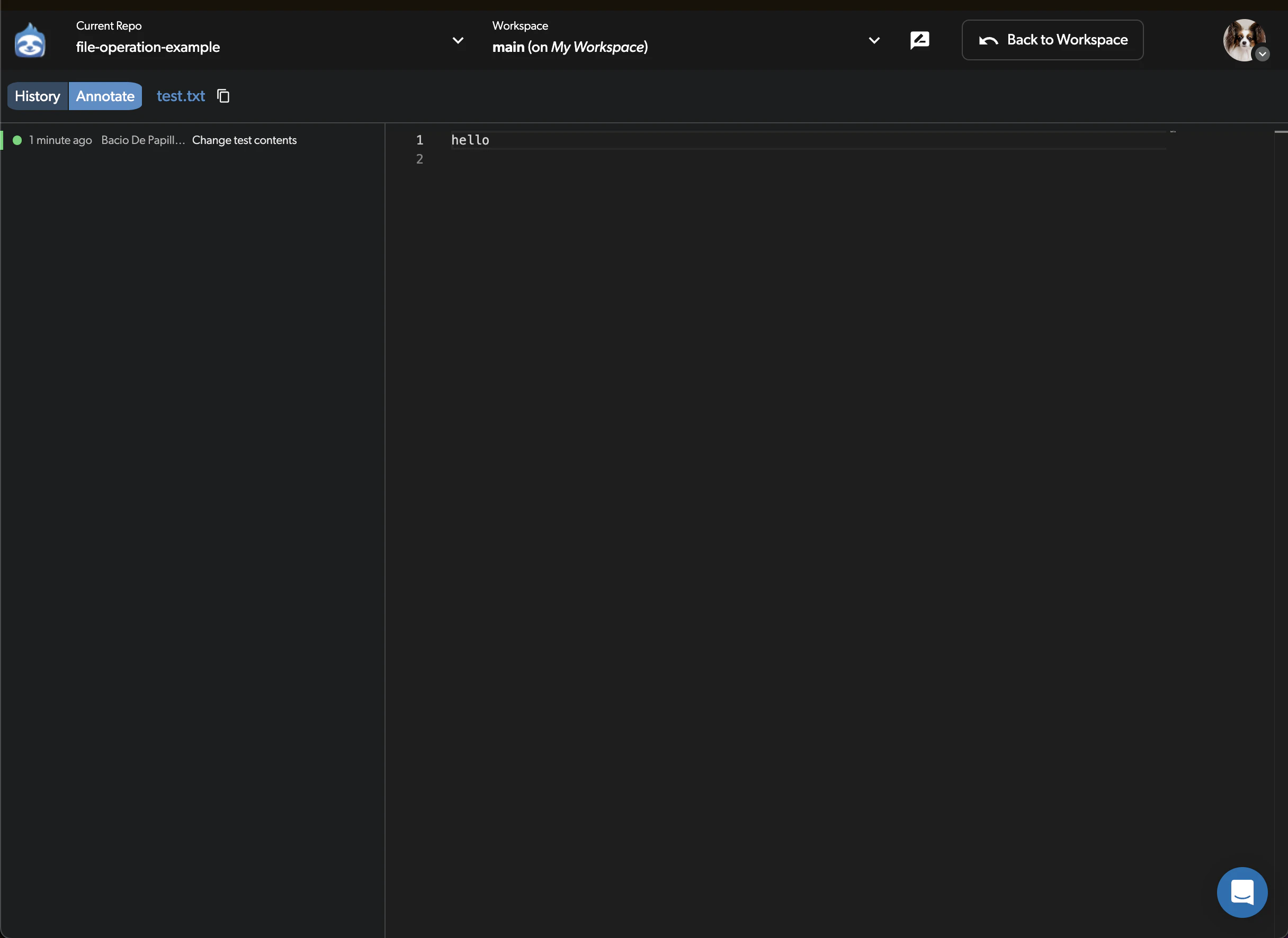Annotate view showing line-by-line commit attribution