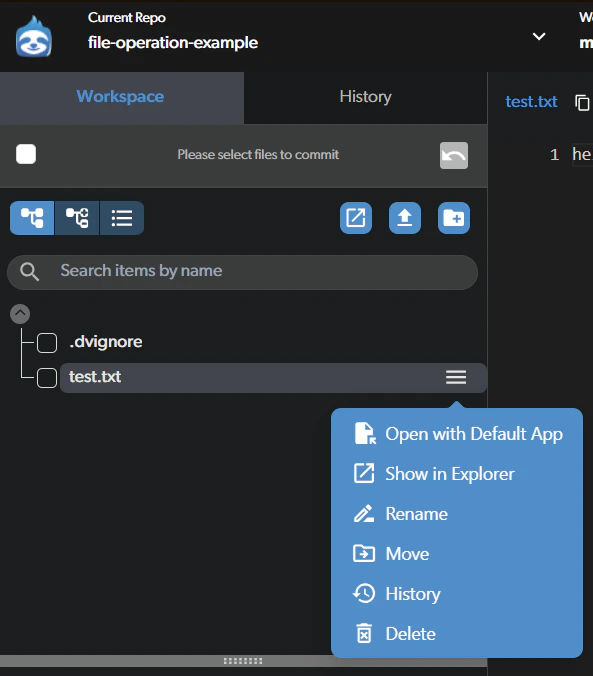 Right-click context menu showing file operations