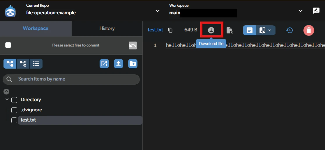 Download button in file title bar
