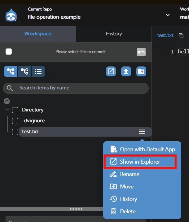 Show in Explorer option in context menu