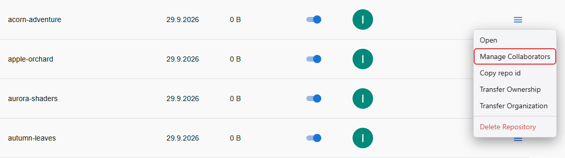 Manage collaborators dialog