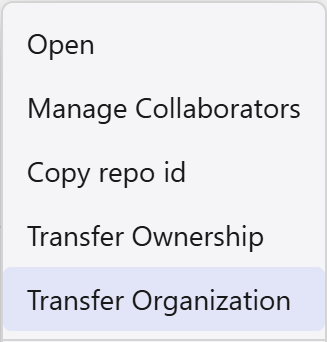Transfer Organization menu item