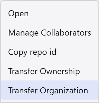 Transfer Organization menu item