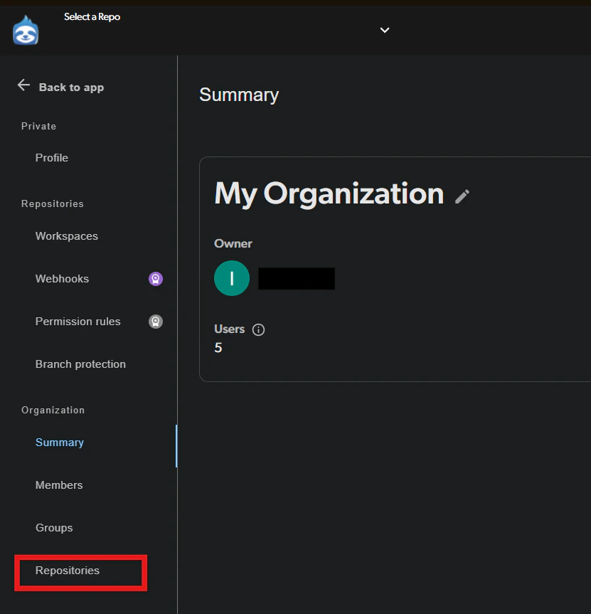 Organization repositories sidebar navigation