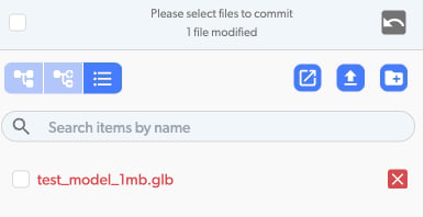 Deleted file shown in red with x icon