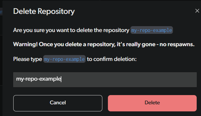 Delete repository confirmation dialog