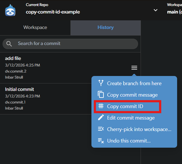 Copy commit ID menu option