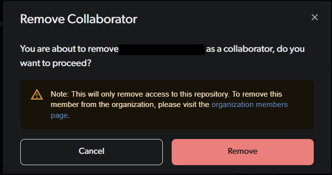 Confirm removal of a user from repo