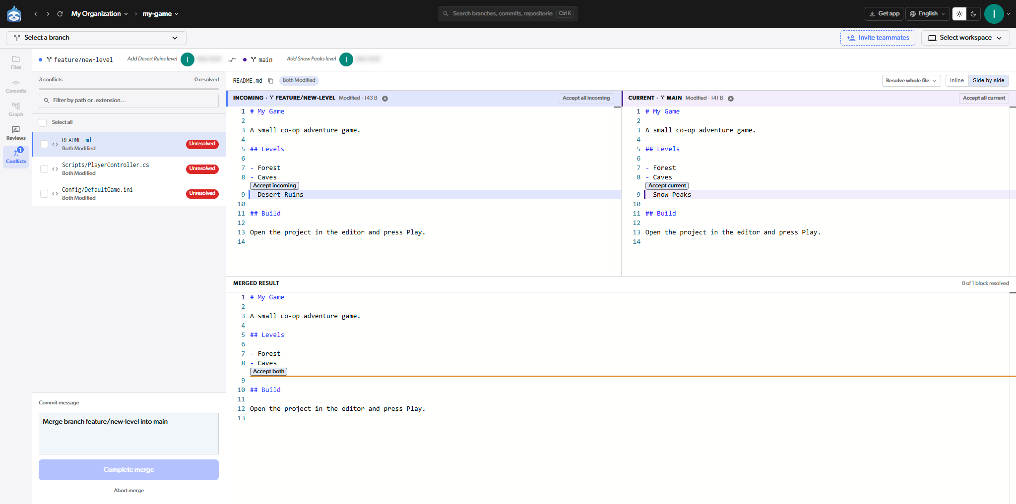 The merge conflict window