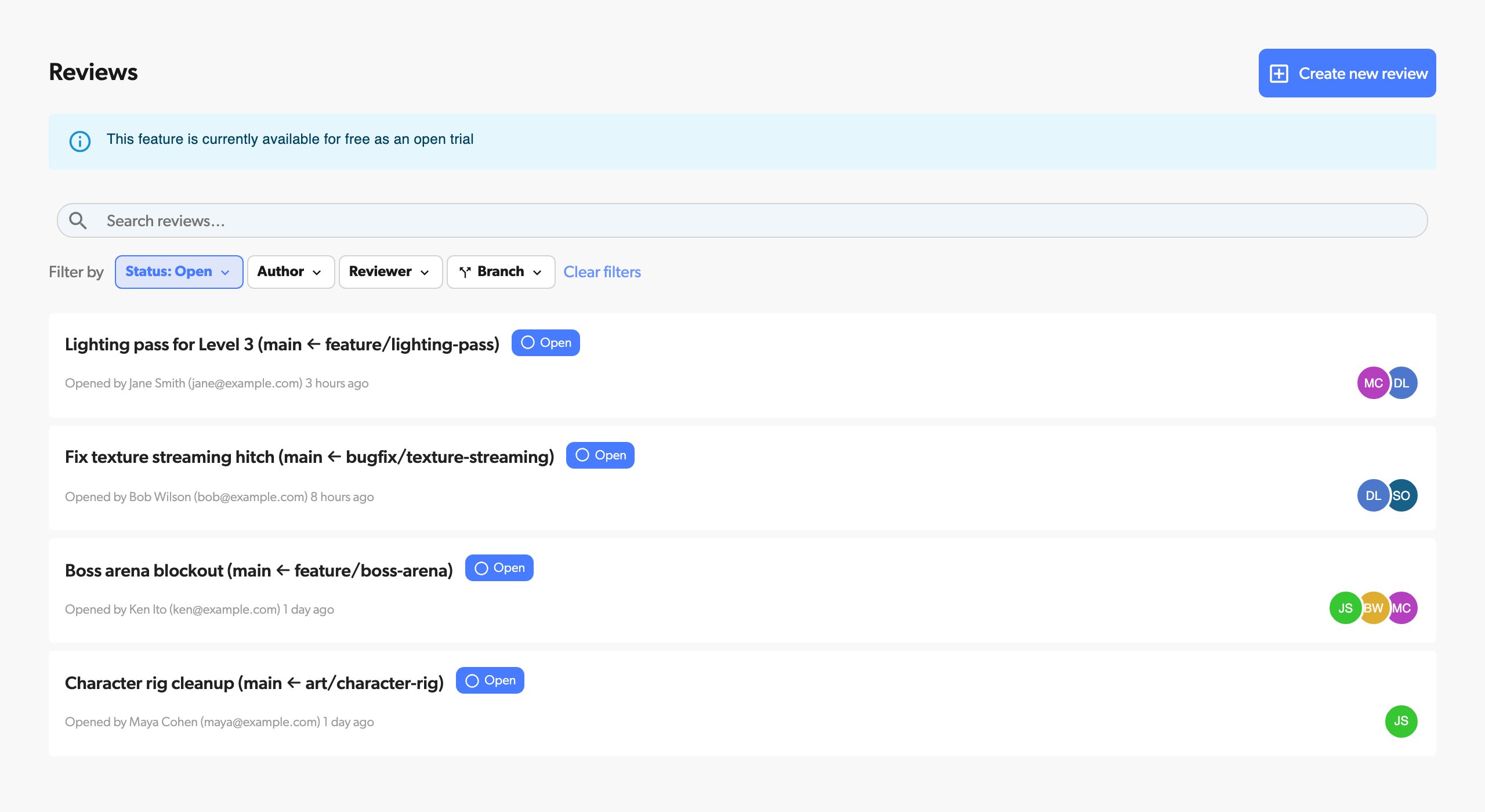 Review list with the Filter by row
