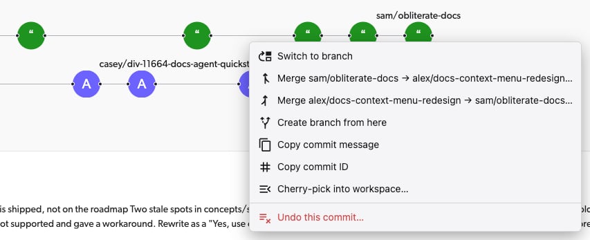 Branch graph context menu
