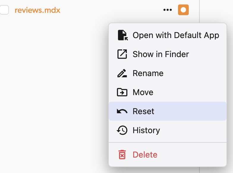 Reset individual files with the context menu