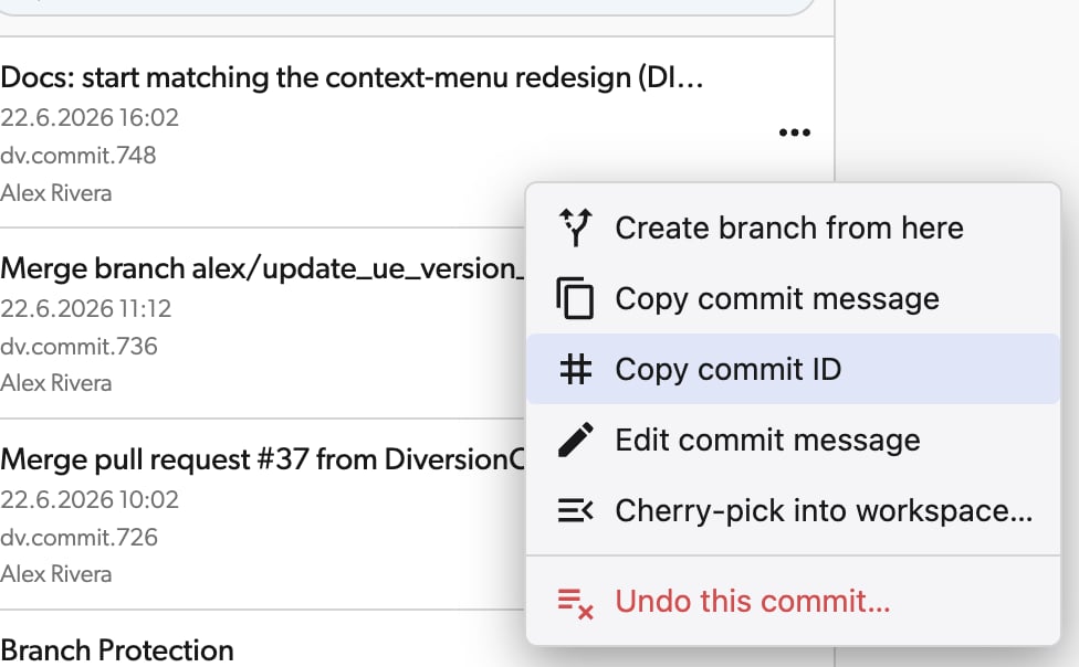 Copy commit ID menu option