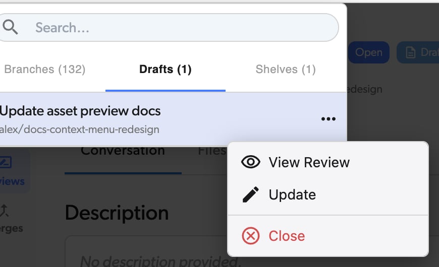 Draft commits in the branch selector