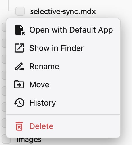 Right-click context menu showing file operations