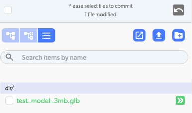 Moved file shown in green with double arrow icon