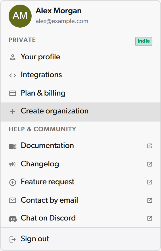 Create org from profile