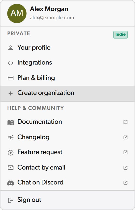 Create org from profile