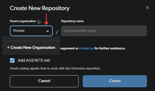 Create org from repo