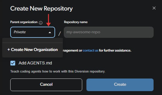 Create org from repo