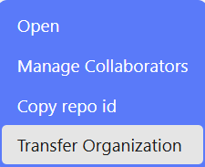 Transfer Organization menu item