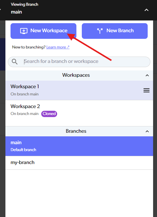 Branch and workspace view