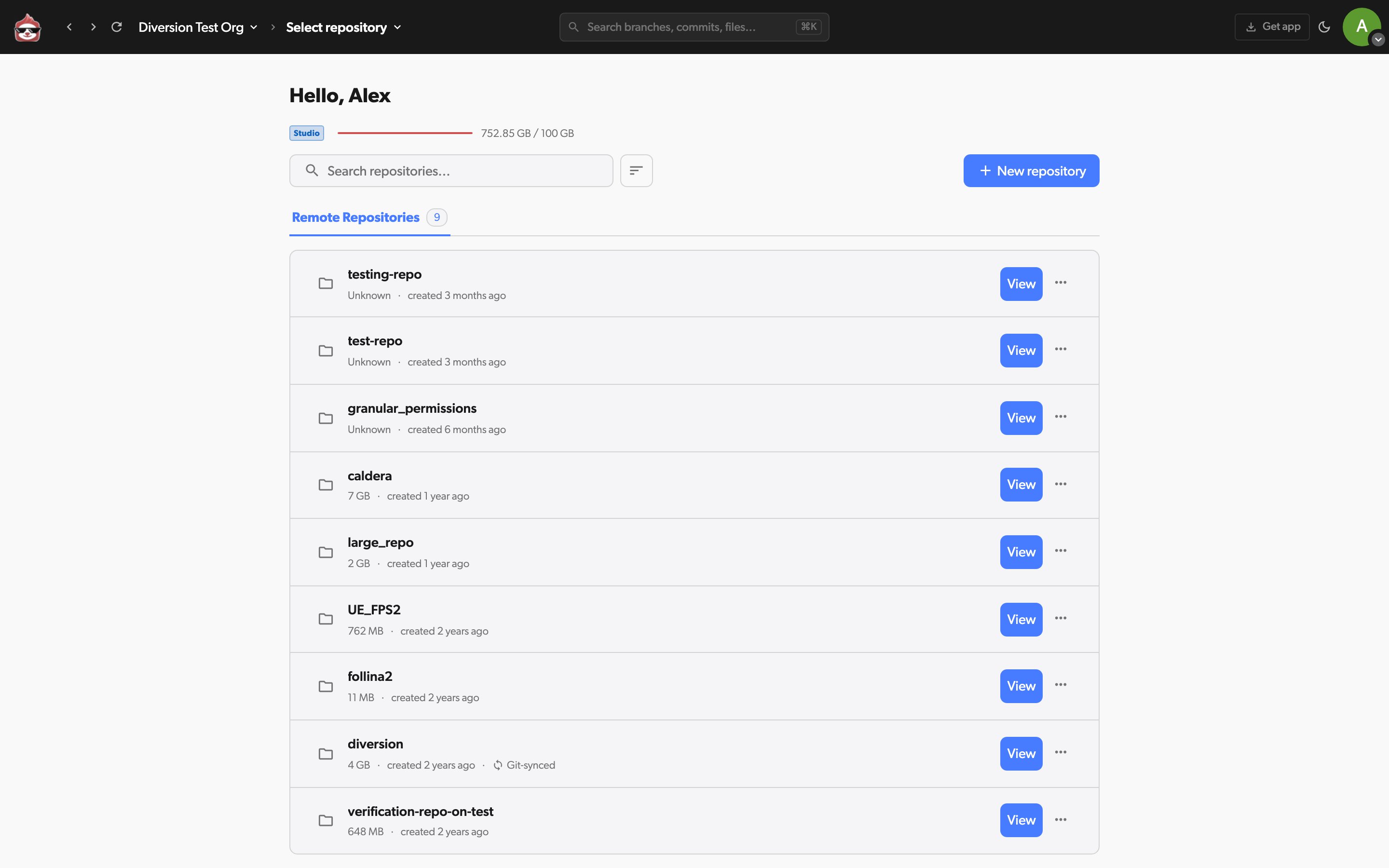 Remote repositories tab