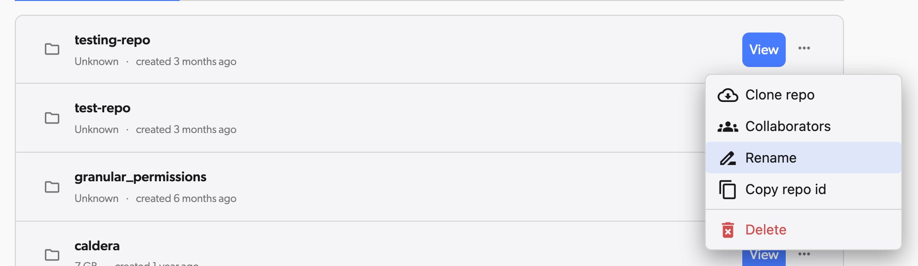 Rename option in repo row menu