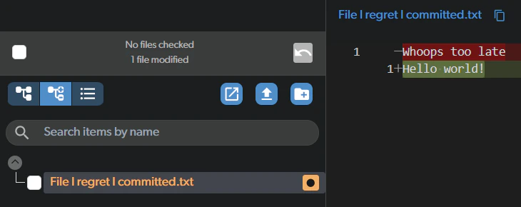 Workspace after commit revert