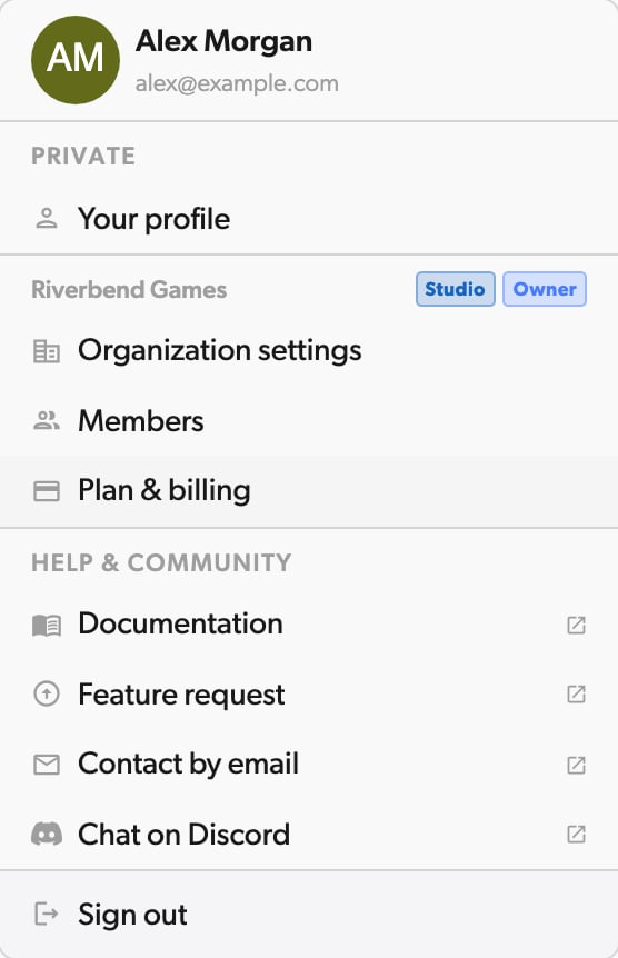 Plan & billing in the account menu