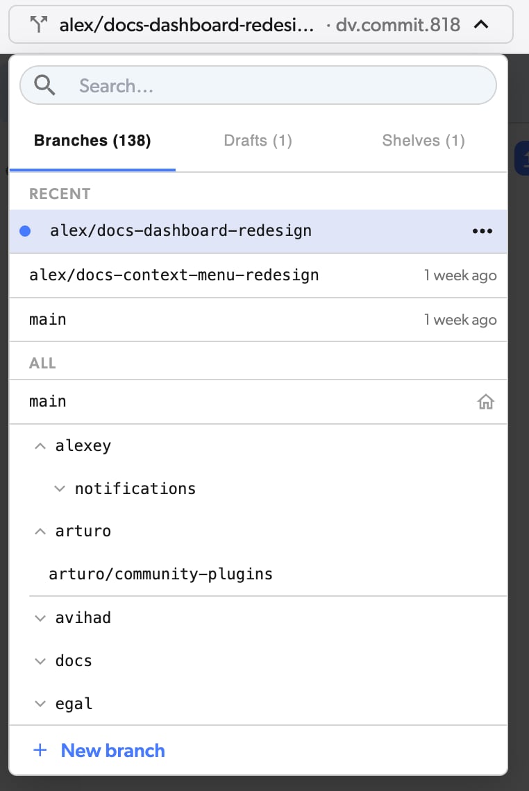 Creating new branch - where the button is