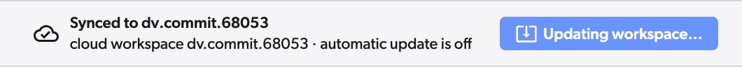Workspace header with the button reading Updating workspace…