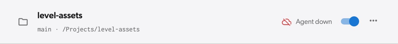 Dashboard workspace row reading Agent down