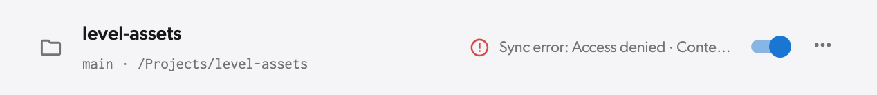 Dashboard workspace row reading Sync error: Access denied