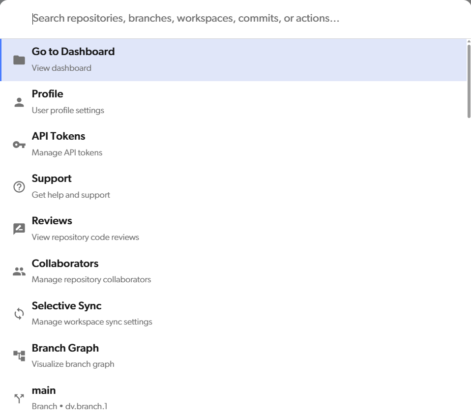 Quick access open inside a repository, with its actions listed