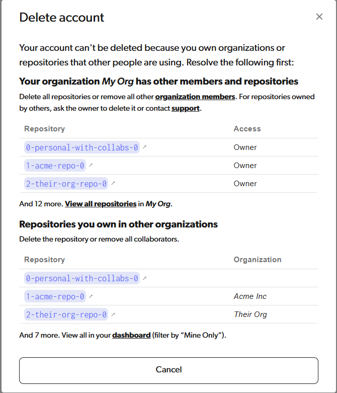 Blocker: repositories you own in other organizations