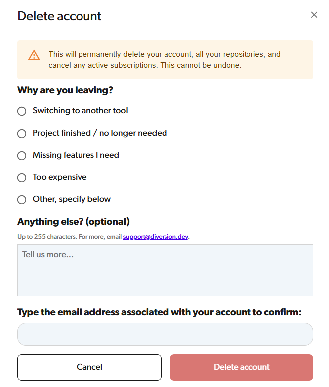 Delete account form
