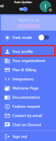 Avatar menu with the Your profile item