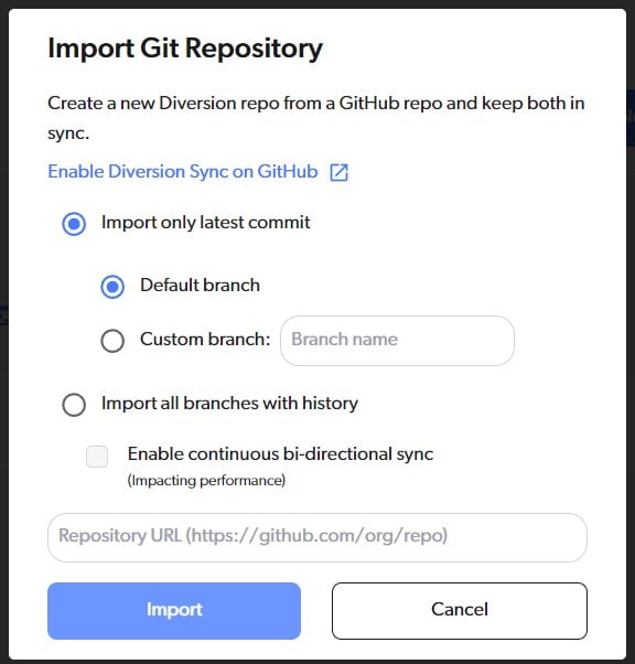Import from Git - Diversion Documentation