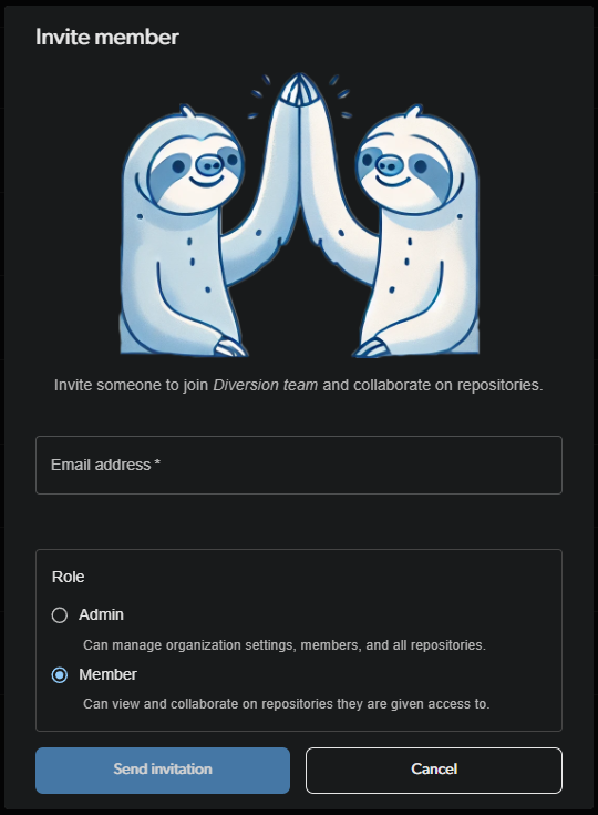 Invite user modal window