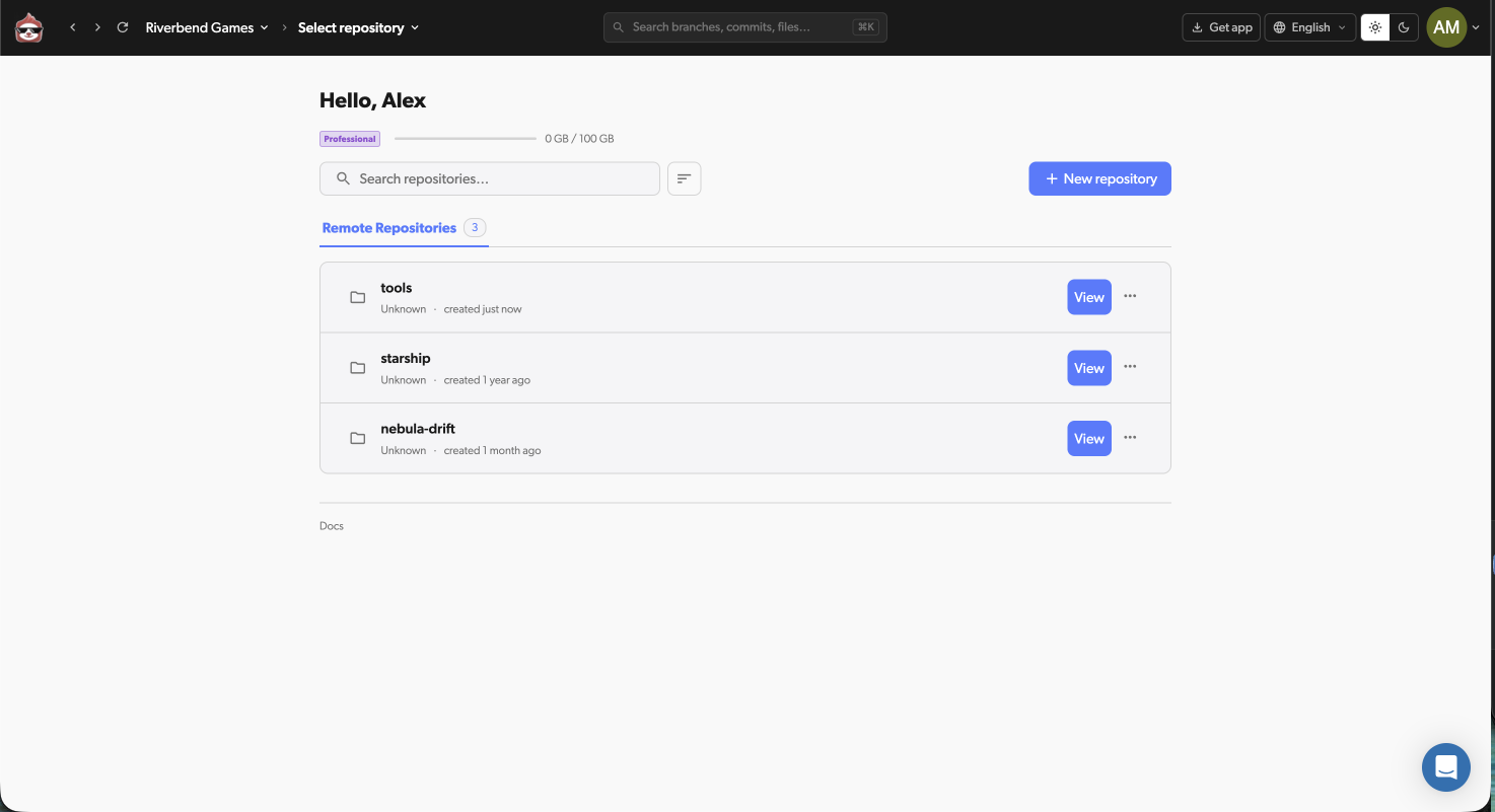 Remote repositories tab