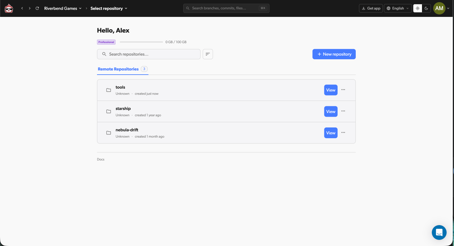 Remote repositories tab