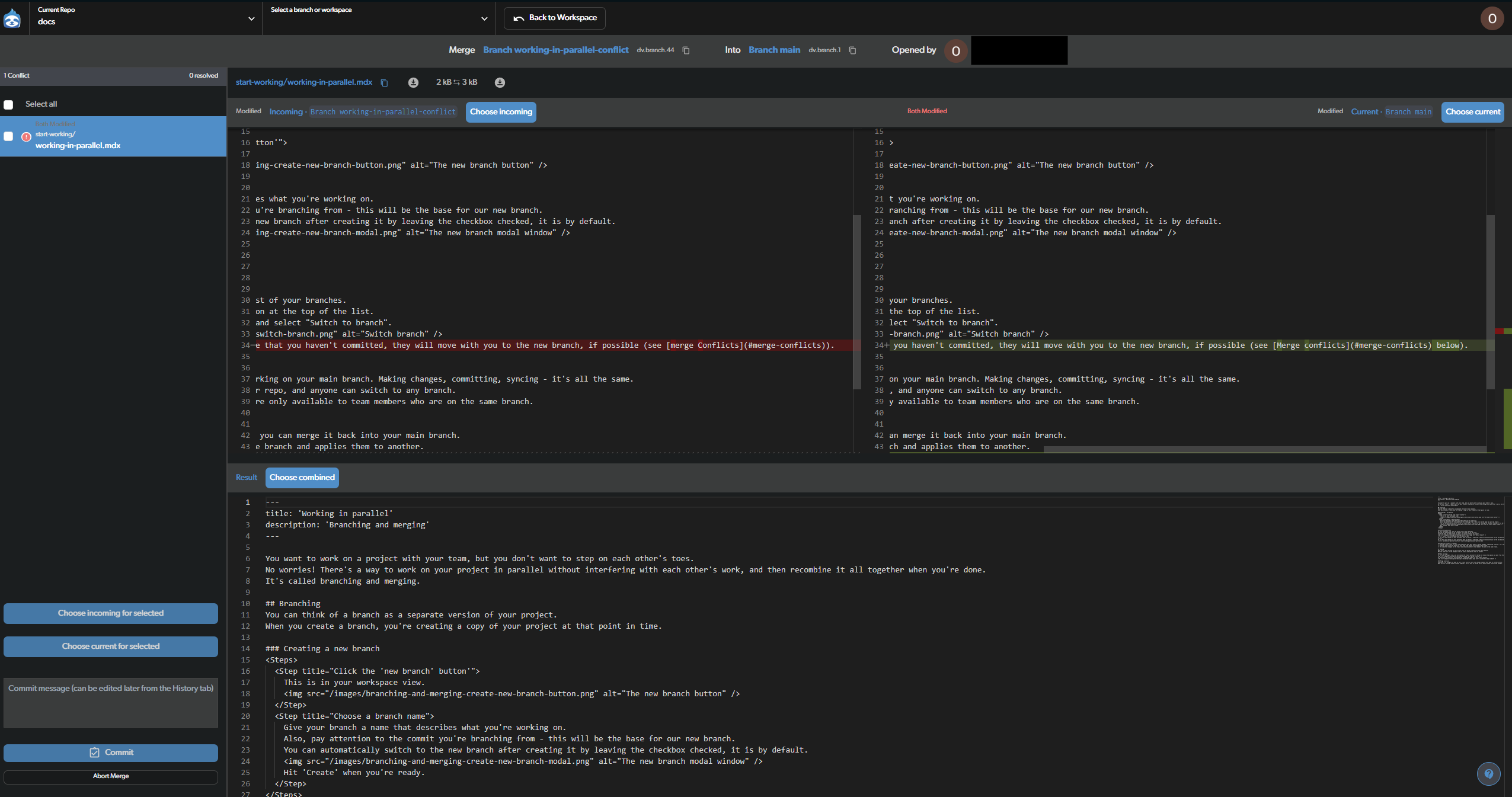 The merge conflict window