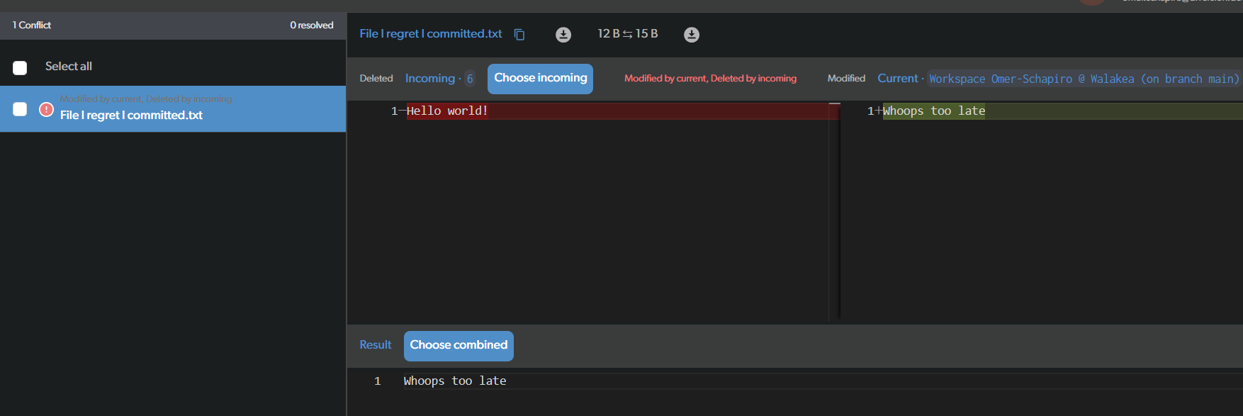 Workspace after commit revert