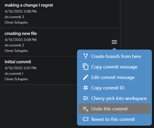 Workspace after commit revert