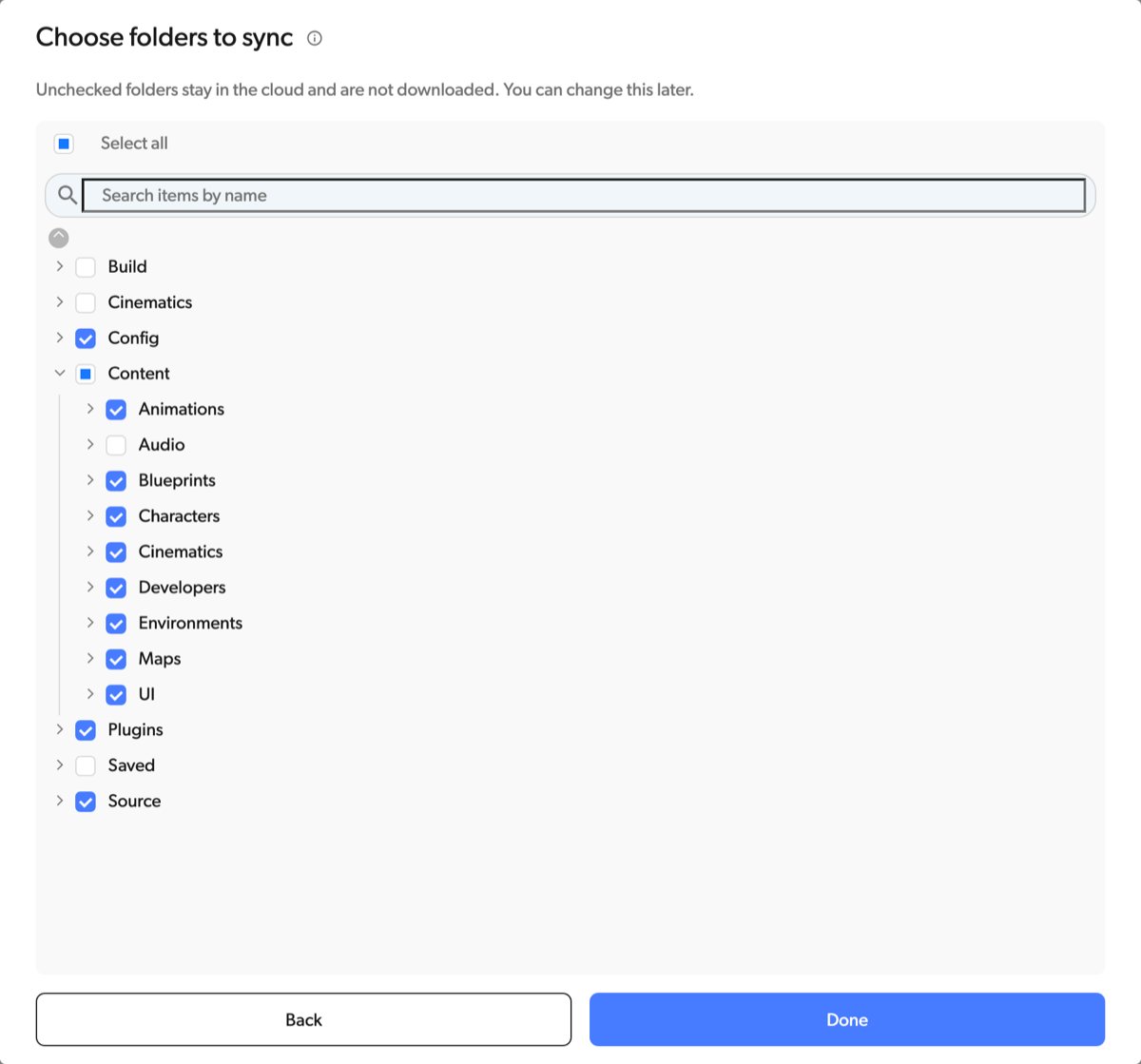 Choose folders to sync before the clone