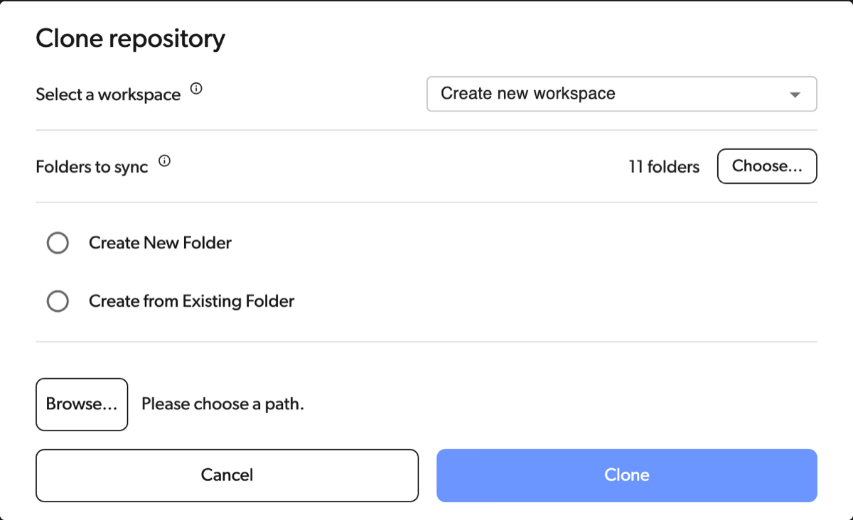 Clone dialog after choosing folders