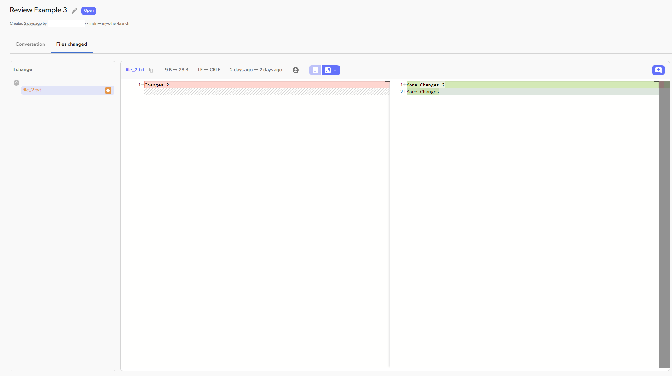 Files changed tab showing code diff