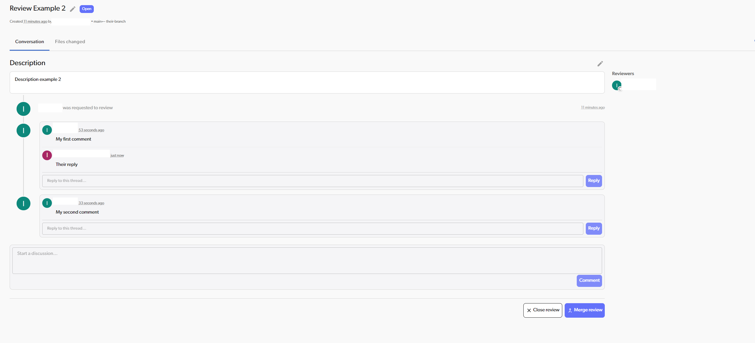 Conversation tab with comments